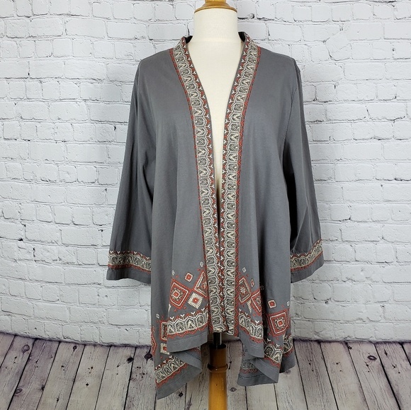 Coldwater Creek Sweaters - Coldwater Creek Embroidered Kimono Cardi LP